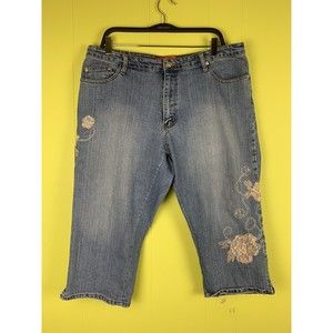 COSMOPOLITAN Jeanswear Women’s 18 Blue Denim Sequin Lace Embroidered Flowers